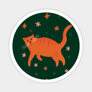 Cool orange cat in flower field illustration Magnet